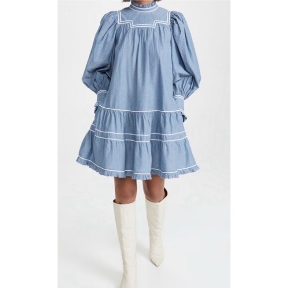 Ulla Johnson Blanche Chambray Long Sleeve Dress 100% Cotton Size 4 - Picture 1 of 4